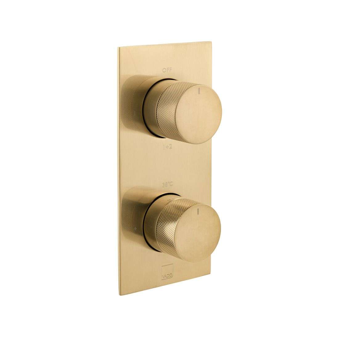 Vado Tablet Knurled Vertical Concealed 2 Outlet Thermostatic Valve, Brushed Gold