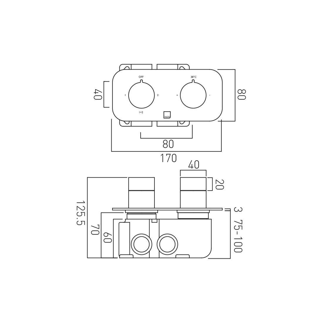 Vado Tablet Altitude Horizontal Concealed 2 Outlet, Thermostatic Valve Brushed Nickel - Image 2