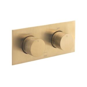 Vado Tablet Knurled Horizontal Concealed 2 Outlet Thermostatic Valve, Brushed Gold