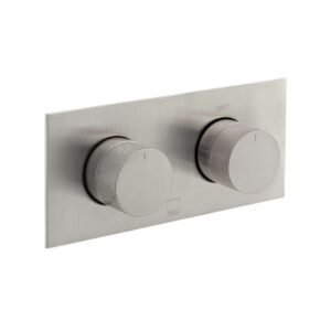 Vado Tablet Knurled Horizontal Concealed 2 Outlet Thermostatic Valve, Brushed Nickel