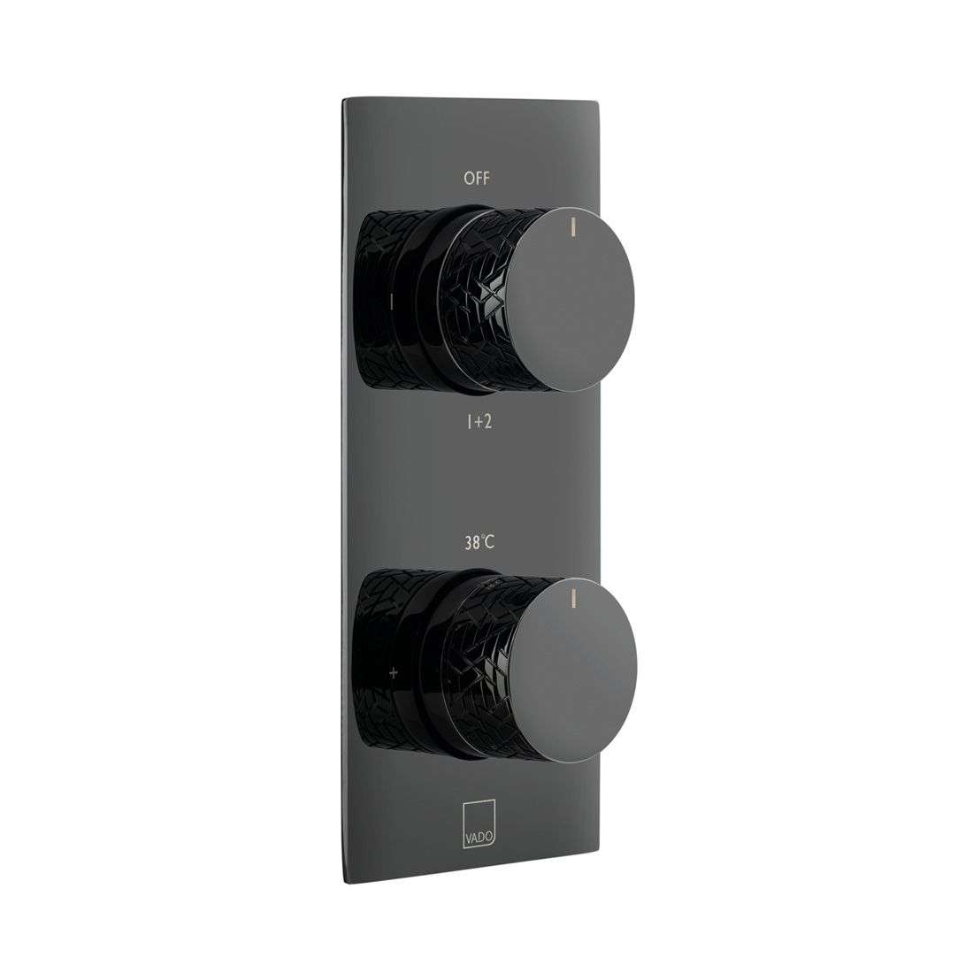 Vado Tablet Omika 2 Outlet Vertical Concealed Thermostatic Valve, Polished Black