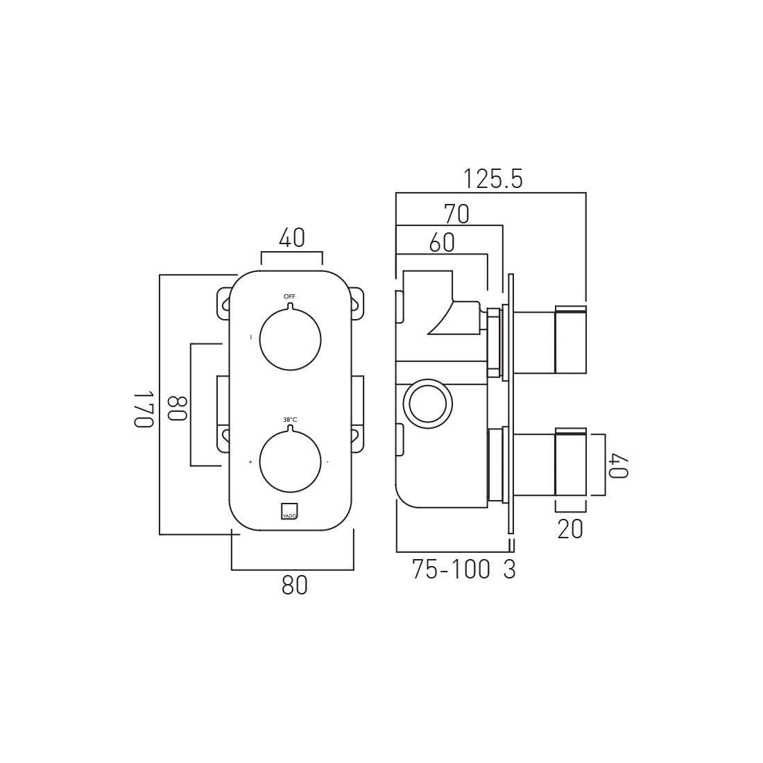 Vado Tablet Altitude Vertical Concealed 2 Outlet Thermostatic Valve, Chrome - Image 3