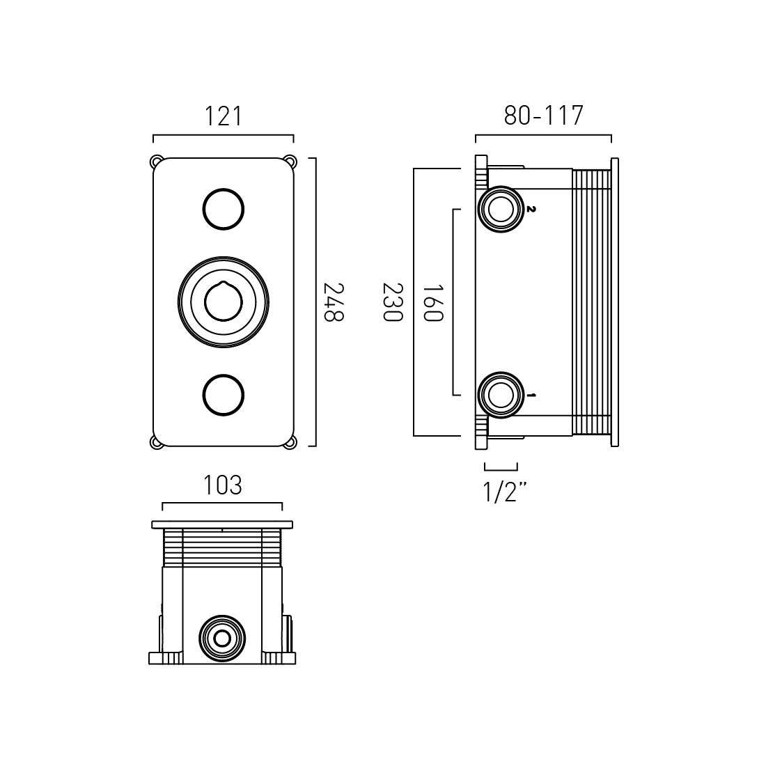 Vado Zone 2 Outlet Vertical Concealed Thermostatic Valve, Brushed Bronze - Image 2