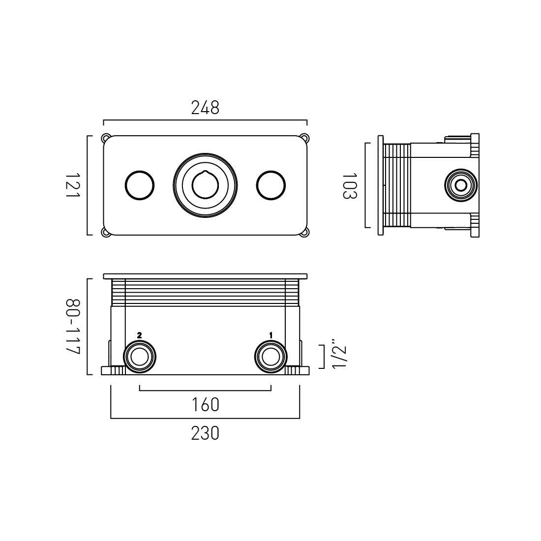 Vado Zone 2 Outlet Horizontal Concealed Thermostatic Valve, Brushed Nickel - Image 2