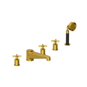 Lefroy Brooks Janey Mac Bath Shower Mixer With Cross Handles - Antique Gold