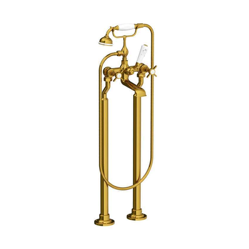 Lefroy Brooks Classic Bath Shower Mixer With Standpipes - Antique Gold