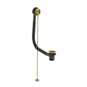 Lefroy Brooks Bath Waste Kit With Stowaway Brass Plug & Oval Chain - Antique Gold