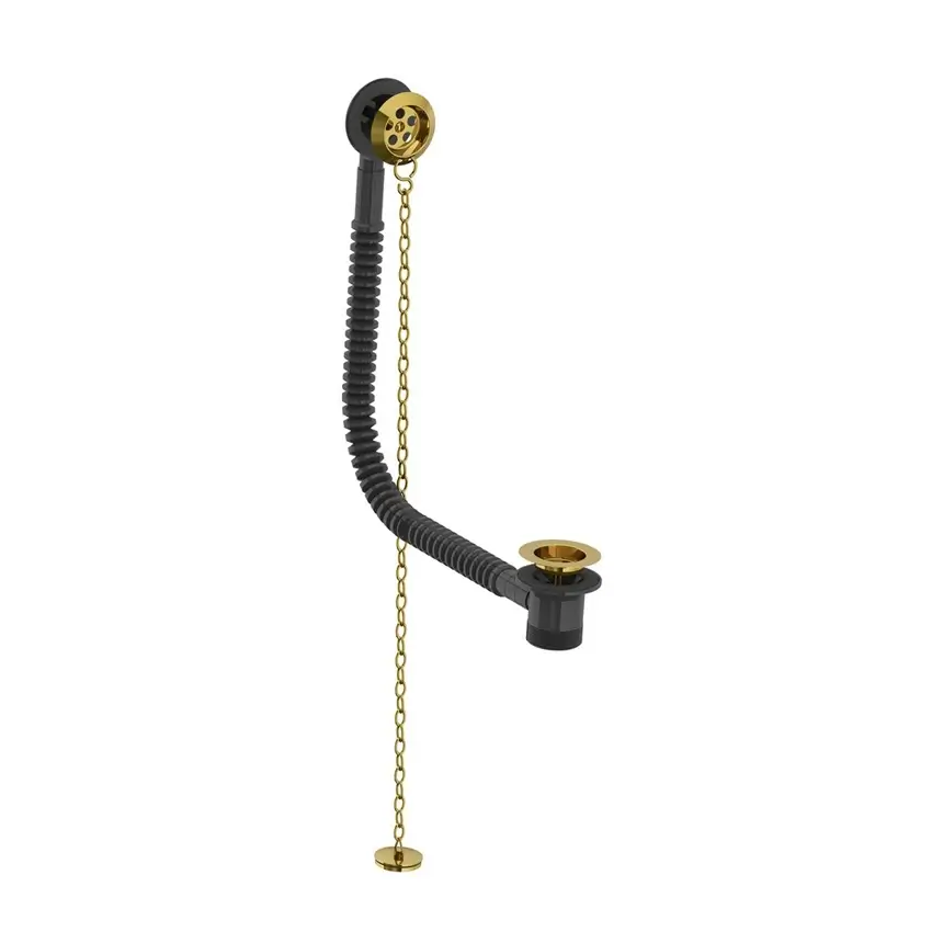 Lefroy Brooks Bath Waste Kit With Stowaway Brass Plug & Oval Chain - Antique Gold