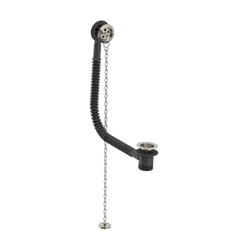 Lefroy Brooks Bath Waste Kit With Stowaway Brass Plug & Oval Chain - Silver Nickel