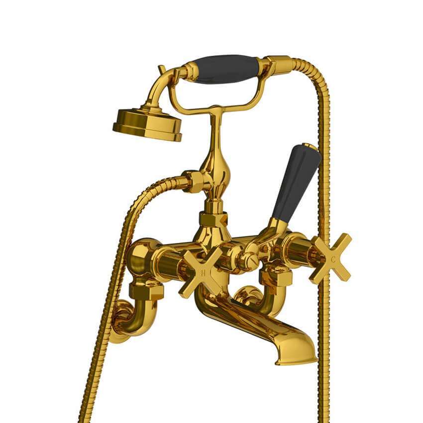 Lefroy Brooks Mackintosh Bath Shower Mixer With Cross Handles - Antique Gold
