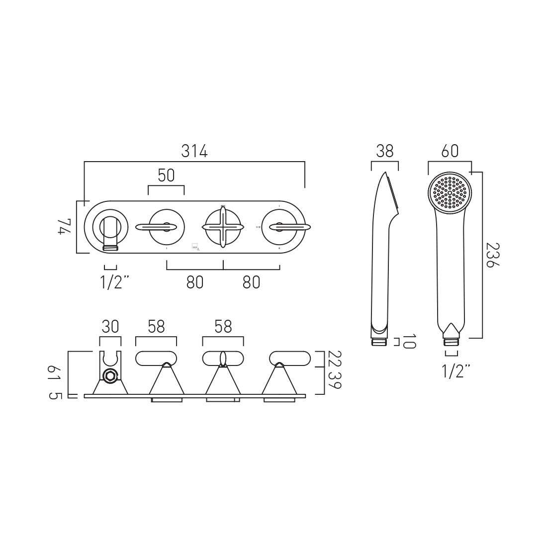 Vado Arrondi Tablet 3 Outlet 3 Handle Concealed Thermostatic Horizontal Valve - Image 4