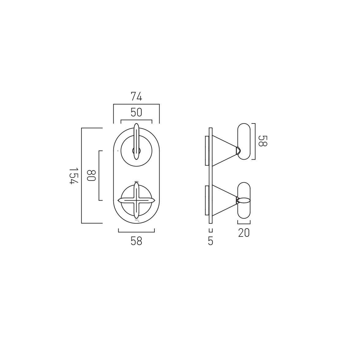 Vado Arrondi Tablet 1 Outlet 2 Handle Concealed Thermostatic Valve Vertical - Image 3