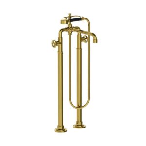 Lefroy Brooks Ten Ten Bath Shower Mixer With Handwheels On Standpipes - Antique Gold