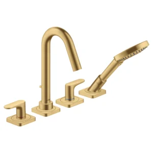 AXOR Citterio M 4-hole rim-mounted bath mixer with lever handles and escutcheons - Brushed Gold-Optic