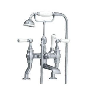 Lefroy Brooks Classic Bath Shower Mixer With White Levers - Chrome