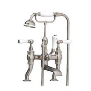 Lefroy Brooks Classic Bath Shower Mixer With White Levers - Silver Nickel
