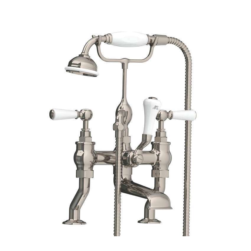 Lefroy Brooks Classic Bath Shower Mixer With White Levers - Silver Nickel