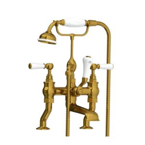 Lefroy Brooks Classic Bath Shower Mixer With White Levers - Polished Brass