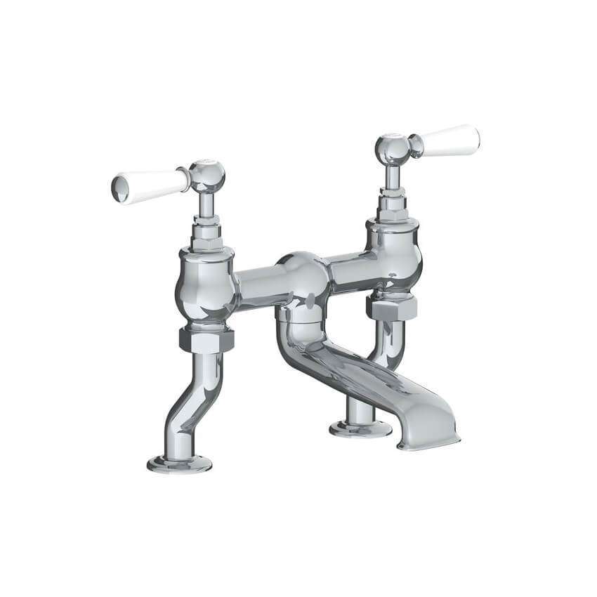 Lefroy Brooks Classic Bath Bridge Filler With White Levers - Chrome