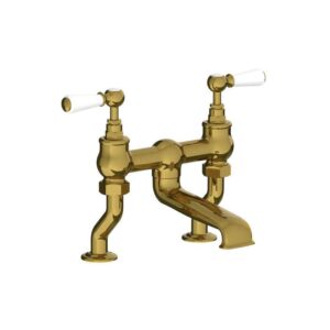 Lefroy Brooks Classic Bath Bridge Filler With White Levers - Polished Brass