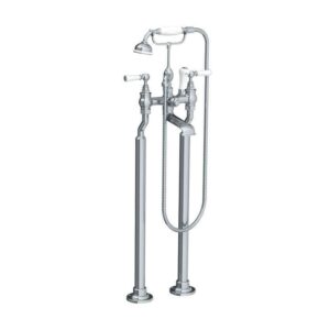 Lefroy Brooks Classic Bath Shower Mixer With White Levers & Standpipes - Chrome