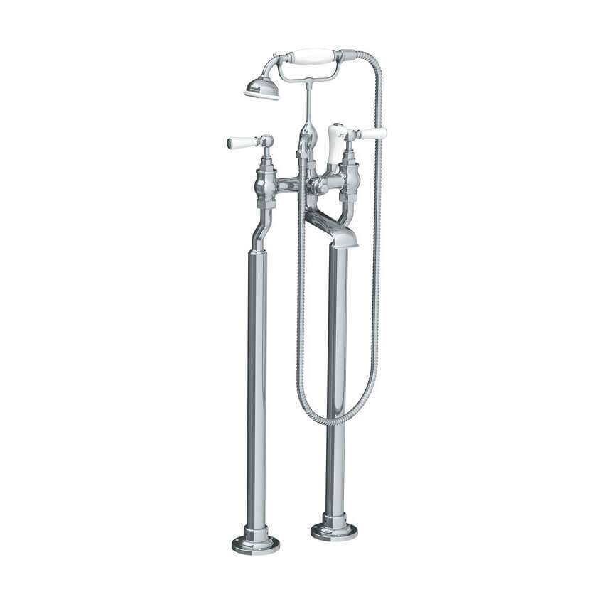 Lefroy Brooks Classic Bath Shower Mixer With White Levers & Standpipes - Chrome