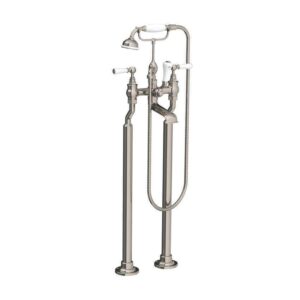 Lefroy Brooks Classic Bath Shower Mixer With White Levers & Standpipes - Silver Nickel