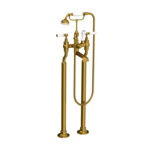 Lefroy Brooks Classic Bath Shower Mixer With White Levers & Standpipes - Polished Brass