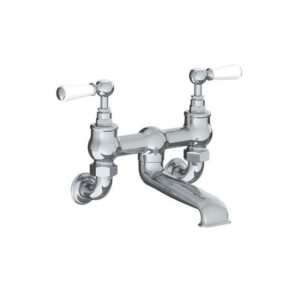 Lefroy Brooks Classic Bath Bridge Filler With White Levers - Chrome