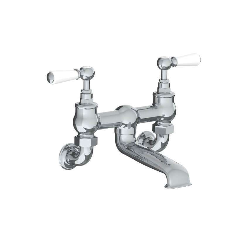 Lefroy Brooks Classic Bath Bridge Filler With White Levers - Chrome