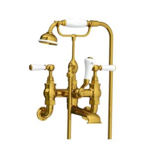 Lefroy Brooks Classic Bath Shower Mixer With White Levers - Antique Gold