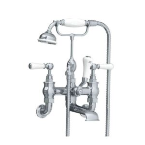 Lefroy Brooks Classic Bath Shower Mixer With White Levers - Chrome