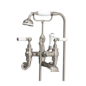Lefroy Brooks Classic Bath Shower Mixer With White Levers - Silver Nickel
