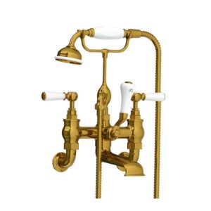 Lefroy Brooks Classic Bath Shower Mixer With White Levers - Polished Brass