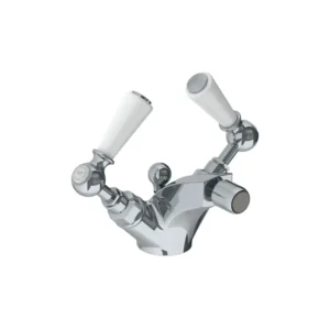 Lefroy Brooks Classic Mono Bidet Mixer With White Levers & Pop Up Waste - Chrome