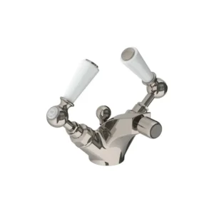 Lefroy Brooks Classic Mono Bidet Mixer With White Levers & Pop Up Waste - Silver Nickel