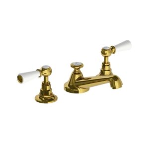 Lefroy Brooks Classic Basin Mixer With White Levers & Pop Up Waste - Antique Gold