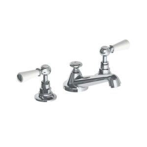 Lefroy Brooks Classic Basin Mixer With White Levers & Pop Up Waste - Chrome