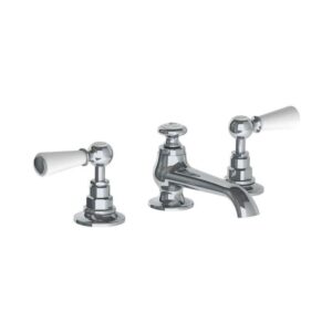 Lefroy Brooks Connaught Basin Mixer With White Levers & Pop Up Waste - Chrome