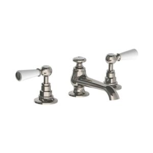 Lefroy Brooks Connaught Basin Mixer With White Levers & Pop Up Waste - Silver Nickel