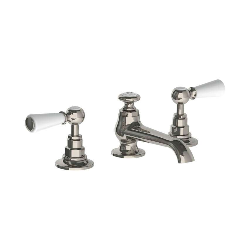 Lefroy Brooks Connaught Basin Mixer With White Levers & Pop Up Waste - Silver Nickel