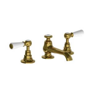 Lefroy Brooks Connaught Basin Mixer With White Levers & Pop Up Waste - Polished Brass