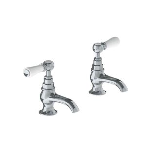 Lefroy Brooks Classic Basin Pillar Taps With White Levers - Chrome