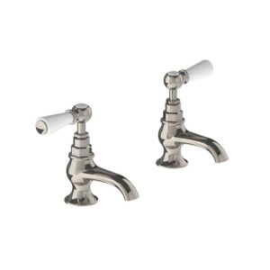 Lefroy Brooks Classic Basin Pillar Taps With White Levers - Silver Nickel