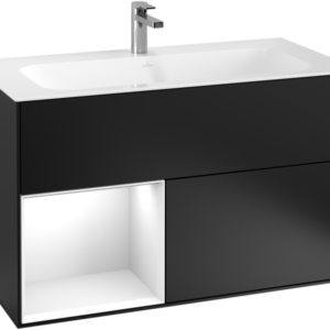 Villeroy & Boch Finion Vanity unit with lighting, 2 drawers, 996 x 591 x 498 mm, Black Matt Lacquer