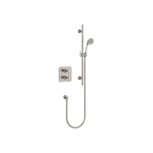 Burlington Guild Square Thermostatic Single Outlet Concealed Shower Valve with Rail, Hose, Handset and Outlet Elbow