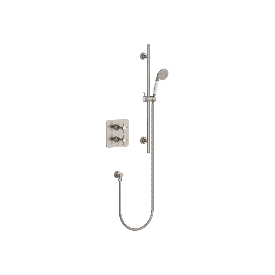 Burlington Guild Square Thermostatic Single Outlet Concealed Shower Valve with Rail, Hose, Handset and Outlet Elbow