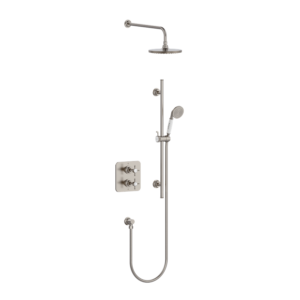 Burlington Guild Square Thermostatic Two Outlet Concealed Divertor Shower Valve , Fixed Shower Arm & Head, Rail, Hose, Handset and Outlet Elbow