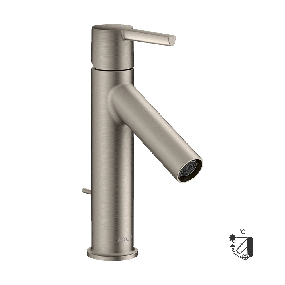 AXOR Starck Single lever basin mixer 100 CoolStart with lever handle and pop-up waste - Stainless Steel Optic