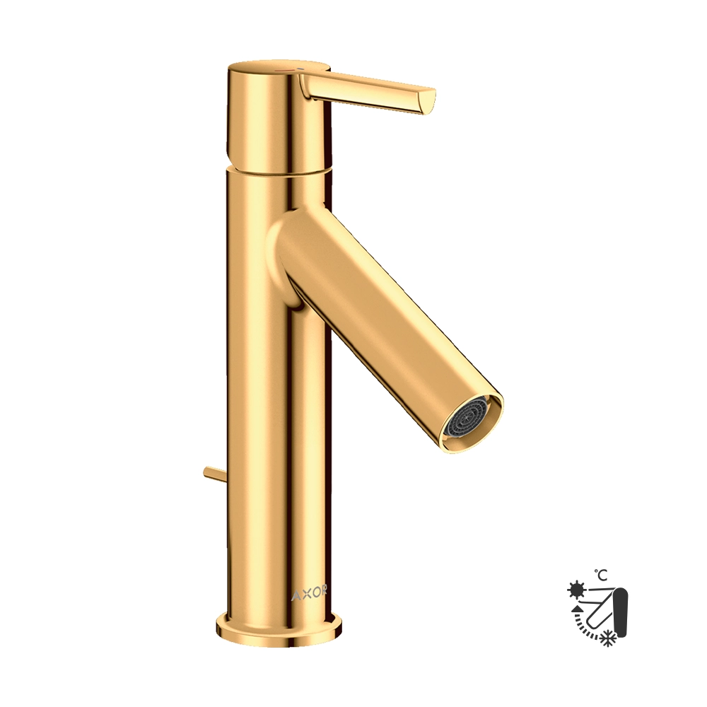 AXOR Starck Single lever basin mixer 100 CoolStart with lever handle and pop-up waste - Polished Gold Optic